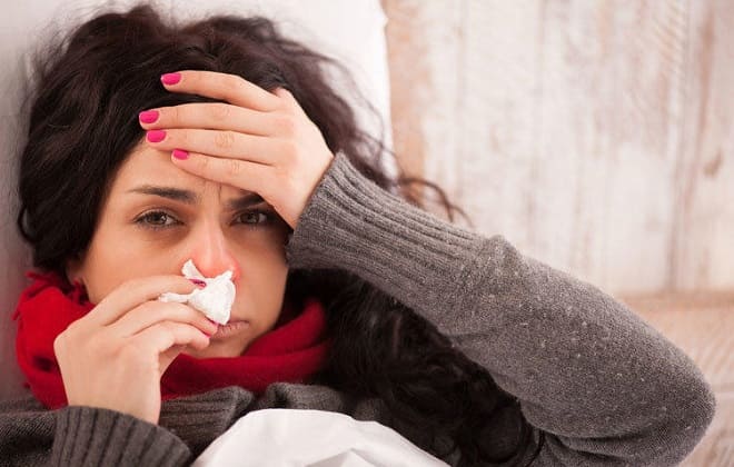 Woman sick with flu